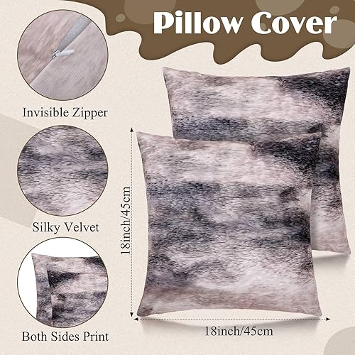 Miniatura 4 de Amylove Juego de 3 alfombras con estampado de lobo gris sintético y fundas de almohada de lobo, alfombra de piel sintética de animal para invierno,