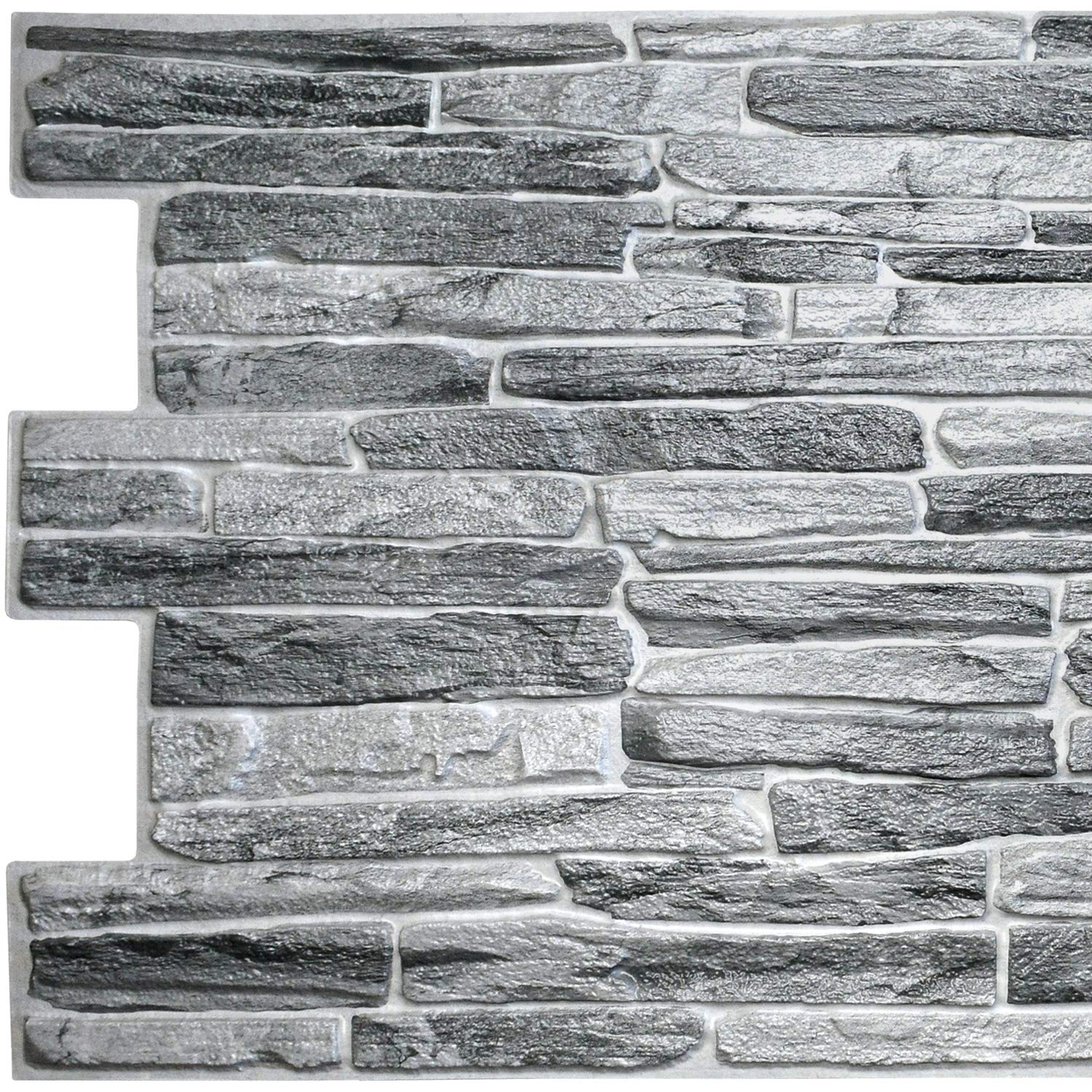 Dundee Deco PG7013-5 Dark Grey Faux Slate PVC 3D Wall Panel, 3.3 ft X 1.7 ft (98 cm X 50cm), Interior Design Wall Paneling Decor, 5.61 sq. ft. (0.49sq. m) Each, Pack of 5