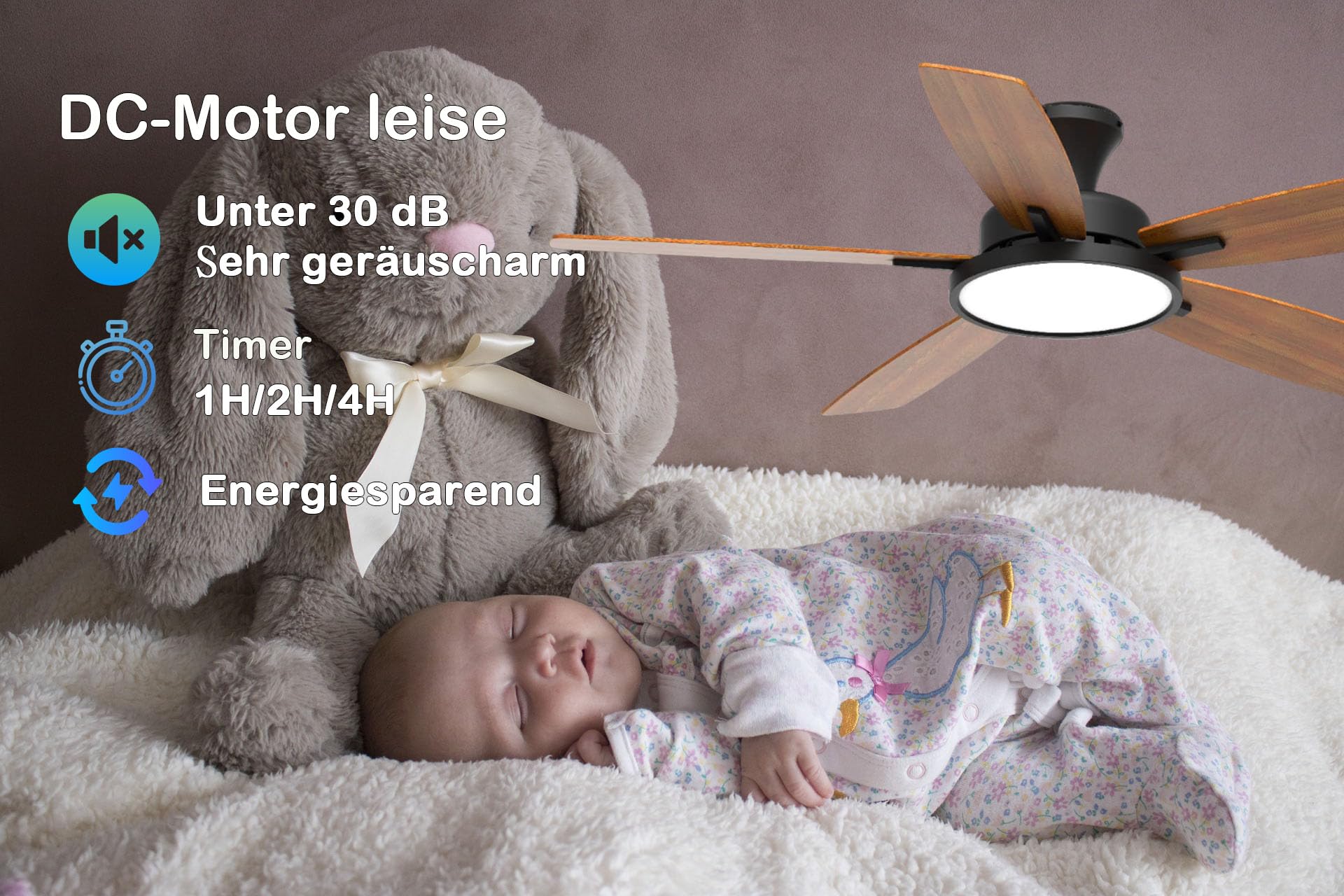 Deckenventilator mit LED-Licht 132 cm, Gleichstrommotor,drei Farbarten und dimmbarem Licht, schwarzes Finish, Fernbedienung für Schlafzimmer,leiser DC-Motor,6 Geschwindigkeiten,Wohnzimmer,Büro