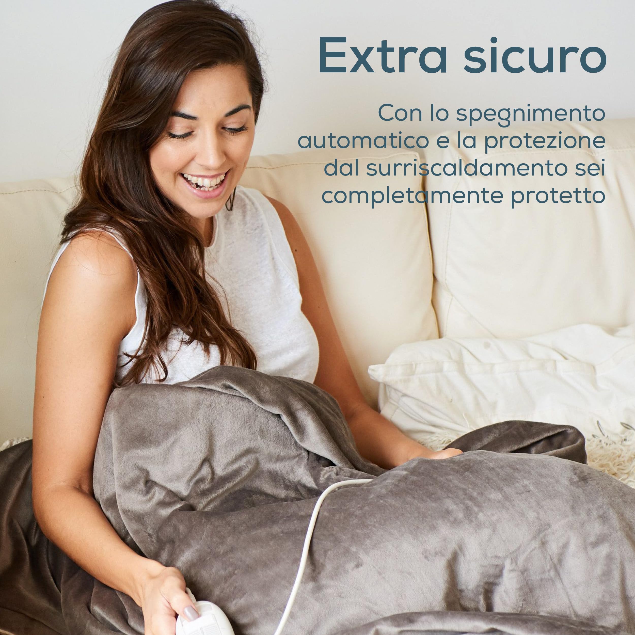 Beurer HD 75 Cosy Coperta Elettrica con Dispositivo di Termoregolazione Elettronico, 6 livelli di temperatura e spegnimento automatico dopo 3h, colore Taupe