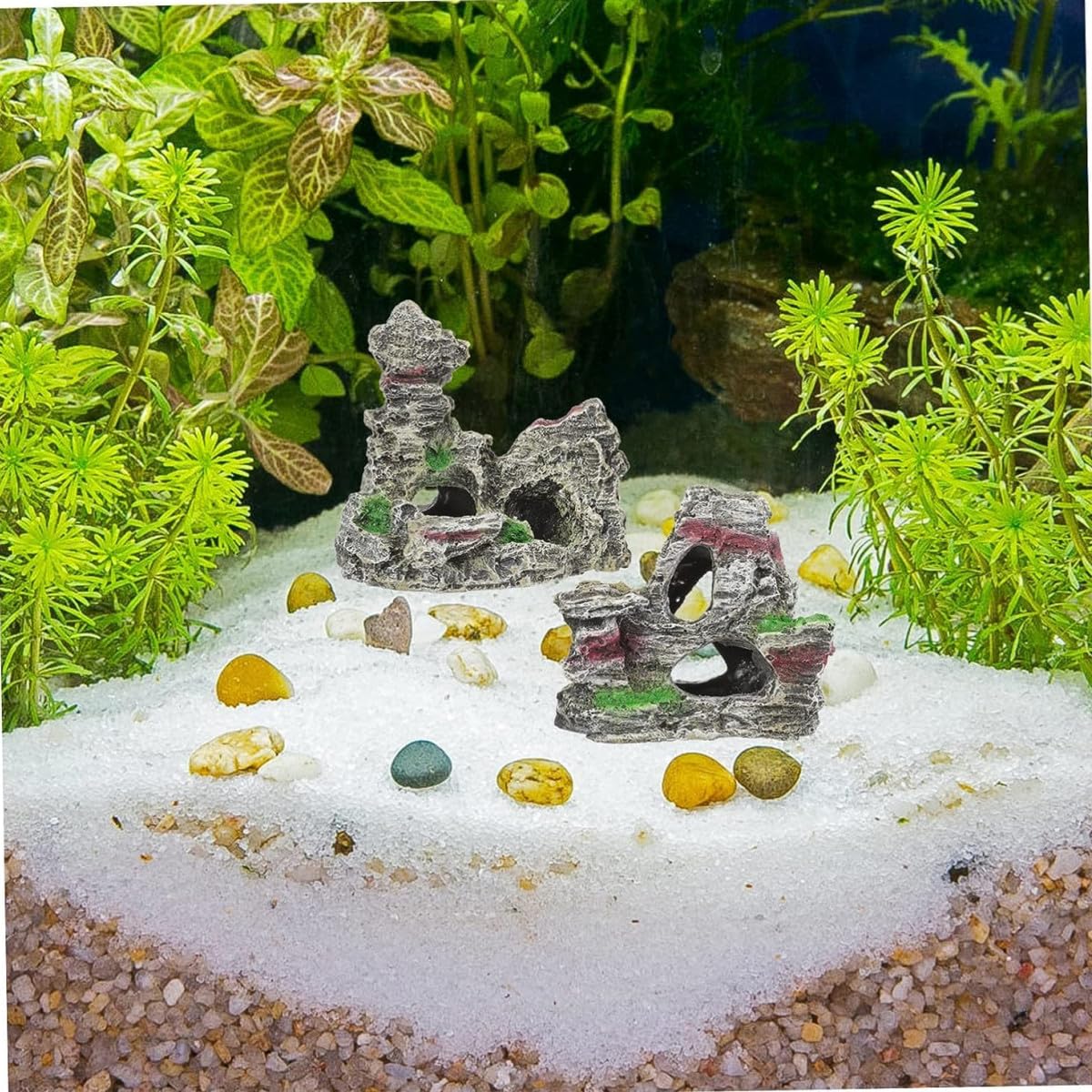 Decorazioni Acquario 2 Pezzi - Grotta In Resina Per Pesci E Gamberetti | Design Con Fori Per Nascondigli - Foto 10