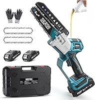 Vista 12 de Seesii Mini motosierra, mini motosierra de 6 pulgadas, inalámbrica, de mano, con 2 baterías, para cortar árboles, cortar madera, el mejor regalo