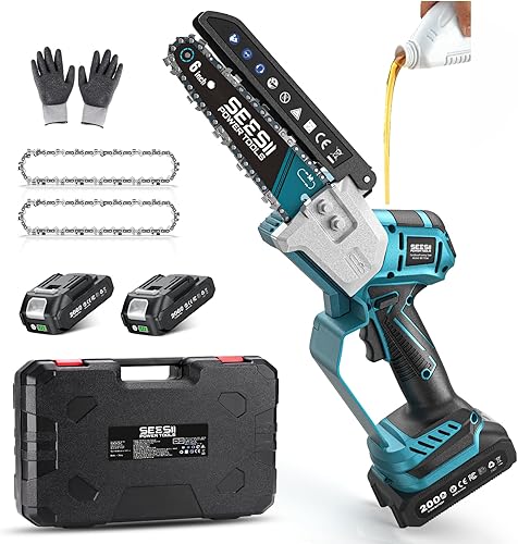 Miniatura 12 de Seesii Mini motosierra, mini motosierra de 6 pulgadas, inalámbrica, de mano, con 2 baterías, para cortar árboles, cortar madera, el mejor regalo