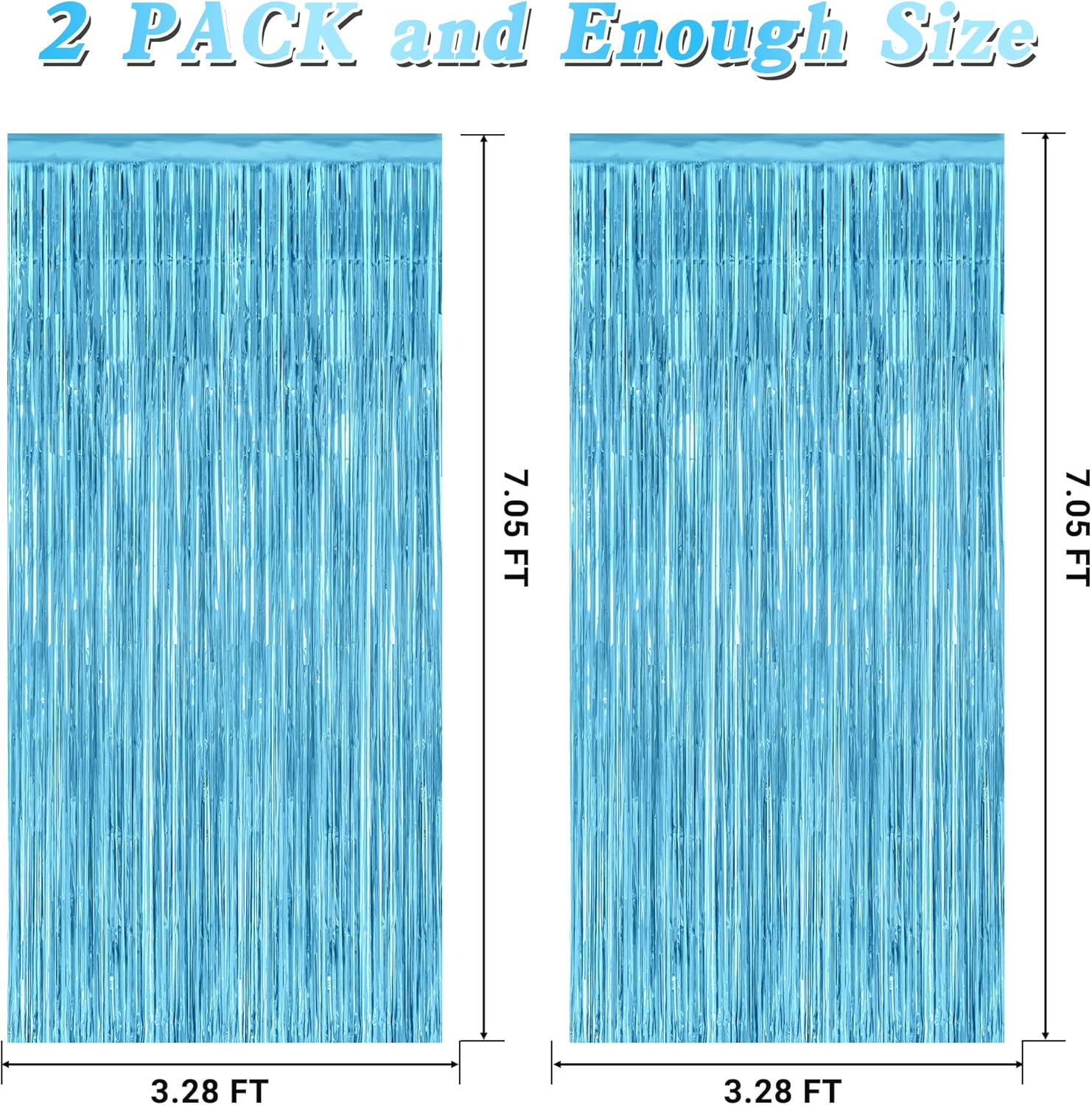 2 Pack Backdrop Curtains, 3.28 Feet x 7.05 Feet Sky Blue Tinsel Backdrop, Metallic Fringe Curtains Foil Tinsel Party Streamer, Winter Backdrop Happy Birthday Party Supplies