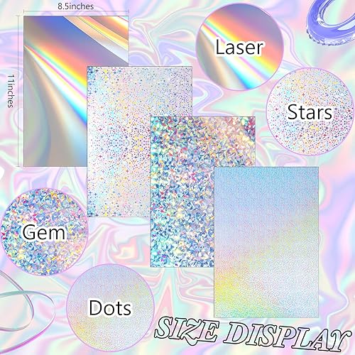 Miniatura 9 de 100 hojas de papel holográfico metálico brillante iridiscente espejo hojas de papel de 8.5 x 11 pulgadas, papel de colores mixtos, papel de papel