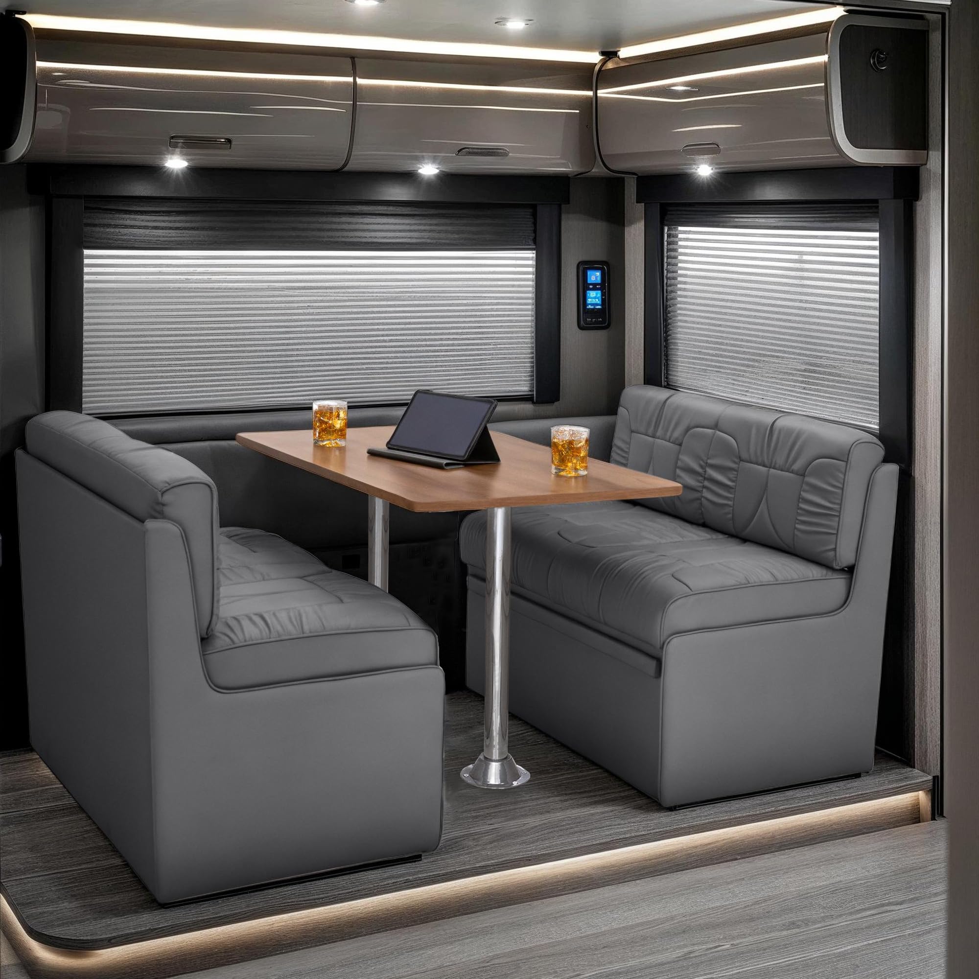 Qualitex De Leon RV Dinette, Bed with Storage, w/Oak Table, Ultimate Leather, Charcoal