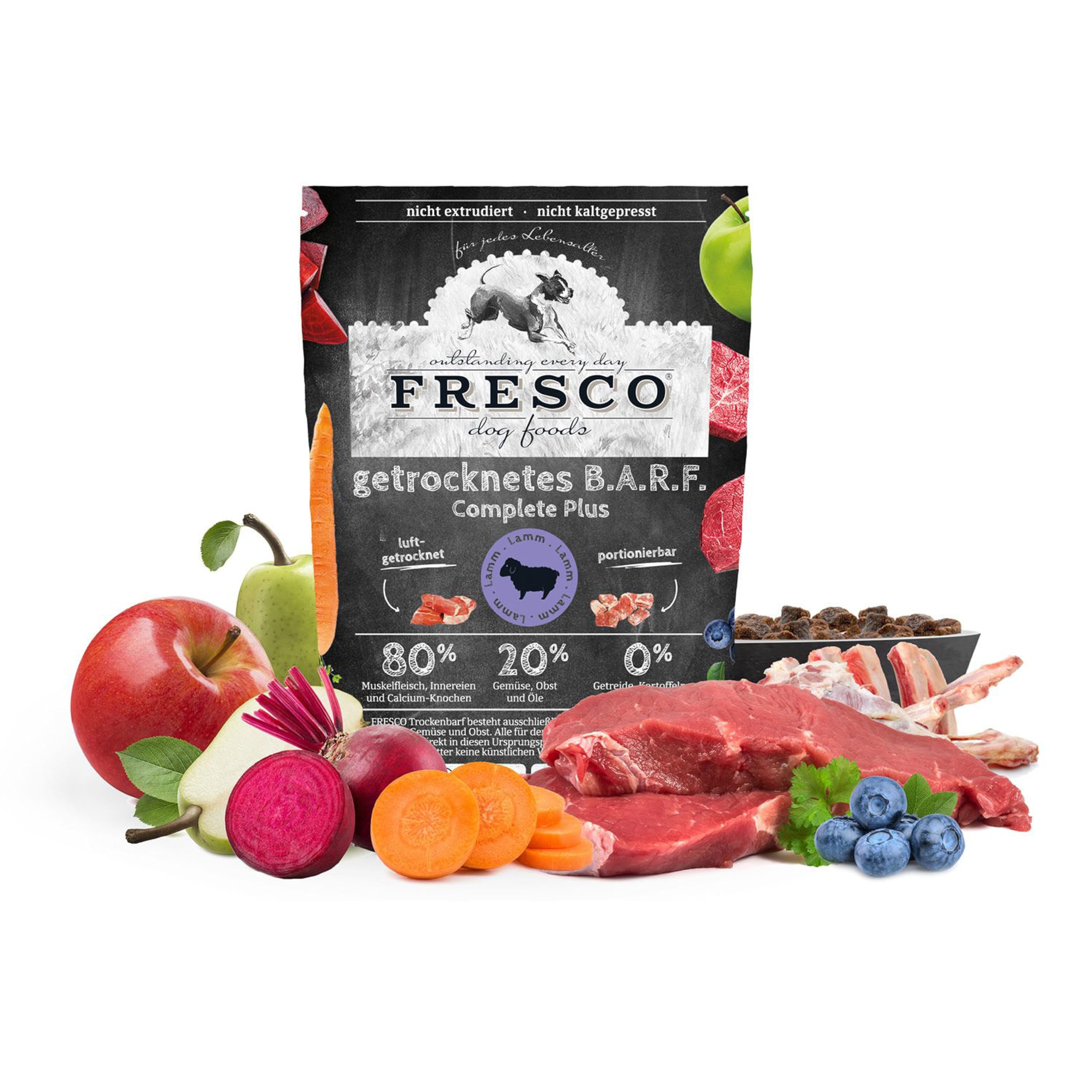 FRESCO Dog Complete Plus Trockenbarf Lamm 2,5kg | natürliches Trockenfutter für Hunde aus frischem Fleisch, Obst und Gemüse | 100% frische Zutaten | ohne künstliche Zusätze