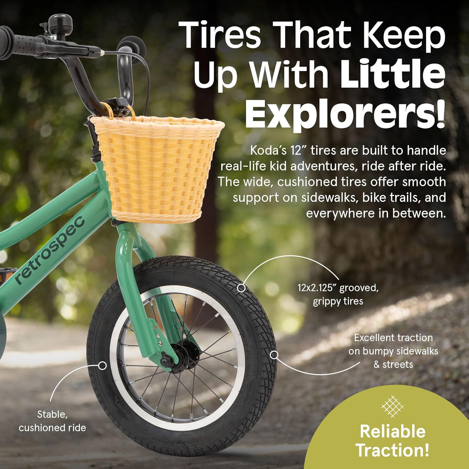 Retrospec Koda Plus Kids Bike for Boys & Girls Ages 2-3 Years - 12" Children's Bicycle, Adjustable Seat & Handlebars, Removable Training Wheels, Front Hand Brakes, Rear Coaster Brake & Safety Bell