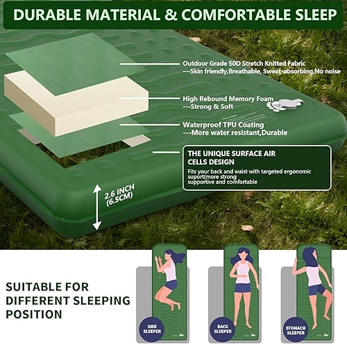 Miniatura 3 de HiiPeak Colchoneta de dormir con memoria, colchoneta de dormir compacta de espuma gruesa con almohada, 9.5 R-Value aislada, colchón de campamento