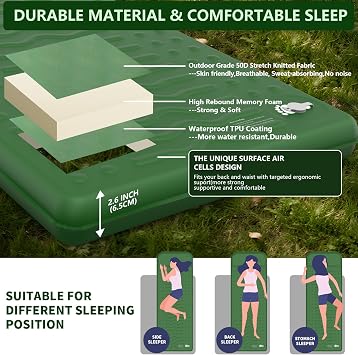 HiiPeak Compact Thick Memory Foam Sleeping Pad(Green and Gray)
