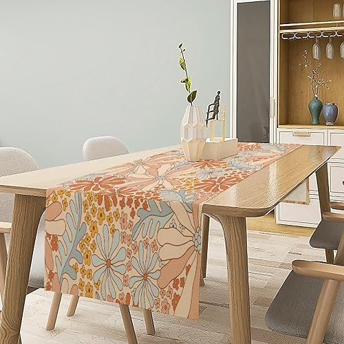 Miniatura 6 de Camino de mesa floral bohemio retro de los años 70, floral, hippie, de verano, con estampado floral, estampado floral, camino de mesa de lino para