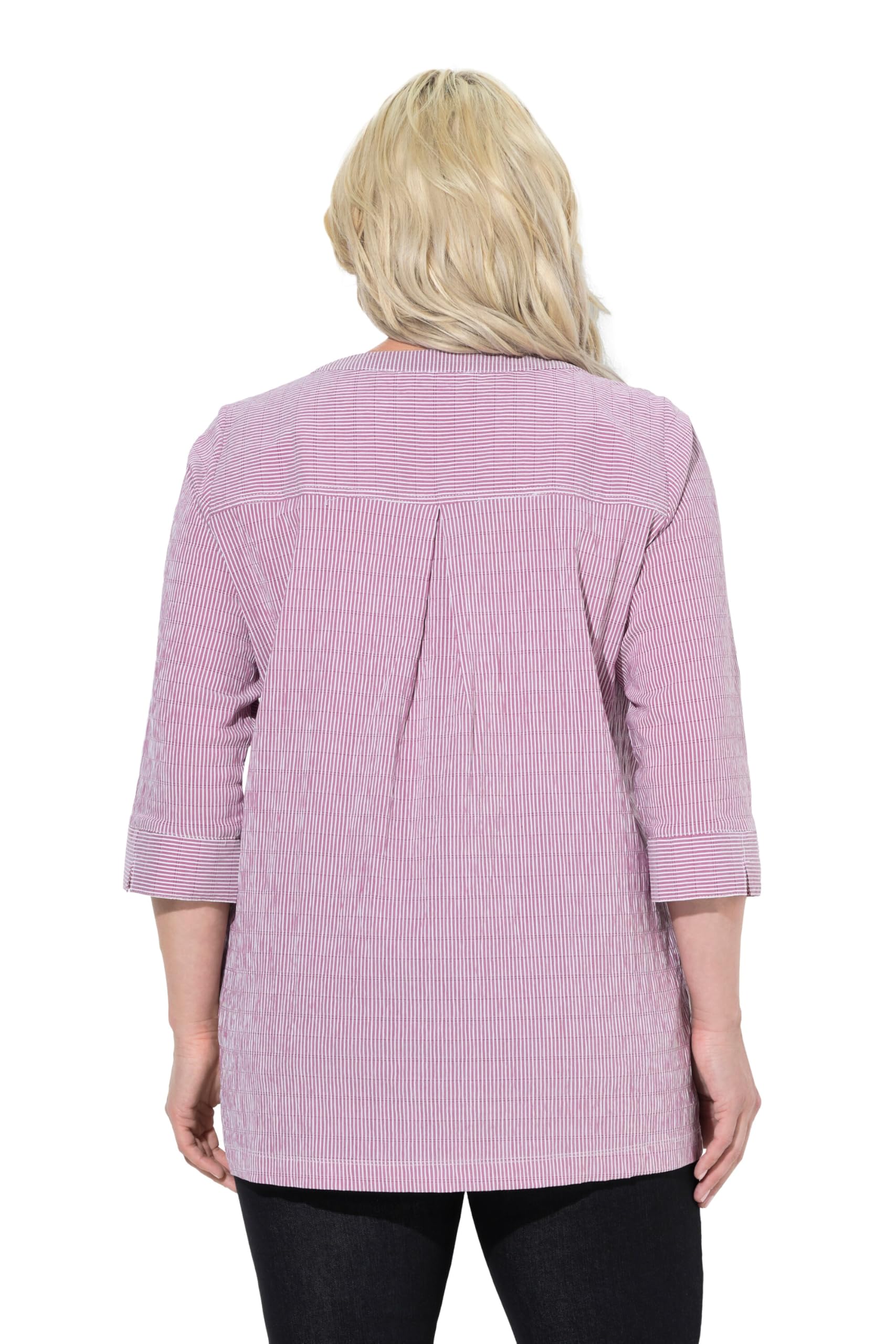 Ulla Popken Túnica Bubble, Escote en Forma de corazón, Pliegues pespunteados, Manga 3/4 797456