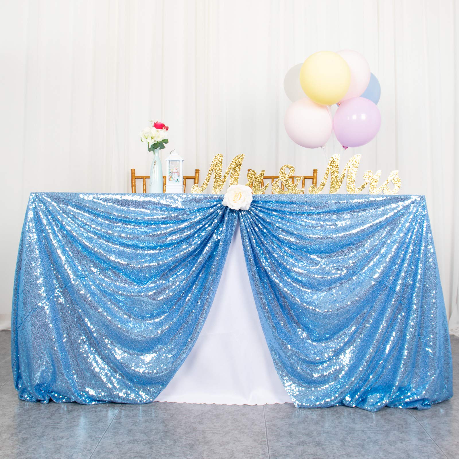 Photo 1 of ***STOCK PHOTO FOR REFERENCE ONLY***ShinyBeauty 72x72 Inch Square Sequin Tablecloth Overlay - Lavender Shimmer Wedding Table Cover for Cocktail Party, Light Purple Sparkling Cake Table Decoration