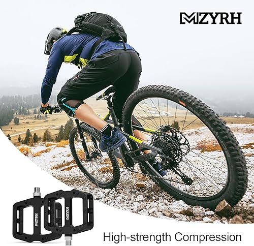 Vista 52 de MZYRH Pedales de bicicleta de montaña de 9/16 pulgadas, 3 rodamientos sellados, ligeros, antideslizantes, de fibra de nailon, pedales de plataforma
