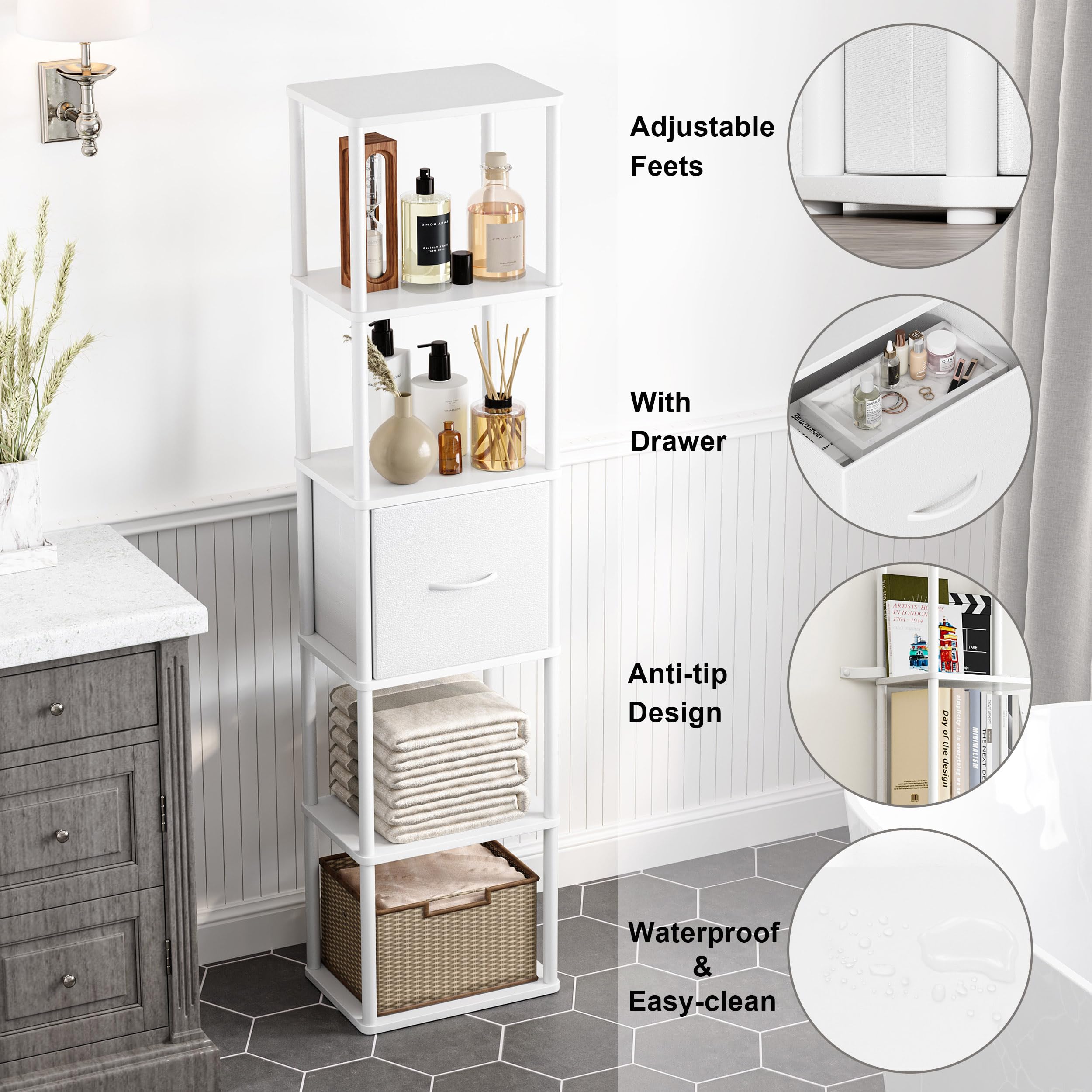 Etagere 6 Niveaux Bibliotheque Meuble de Rangement Étagère d'angle Industriel pour Bureau Salon Chambre Blanc HBC505W