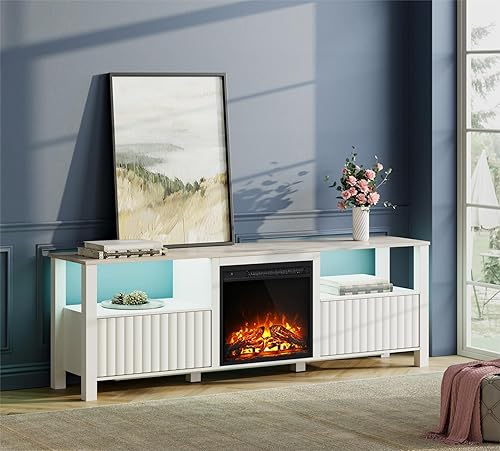 Miniatura 10 de Soporte de TV con chimenea para televisores de hasta 75 pulgadas con luz LED de 16 colores centro de entretenimiento de madera con calentador