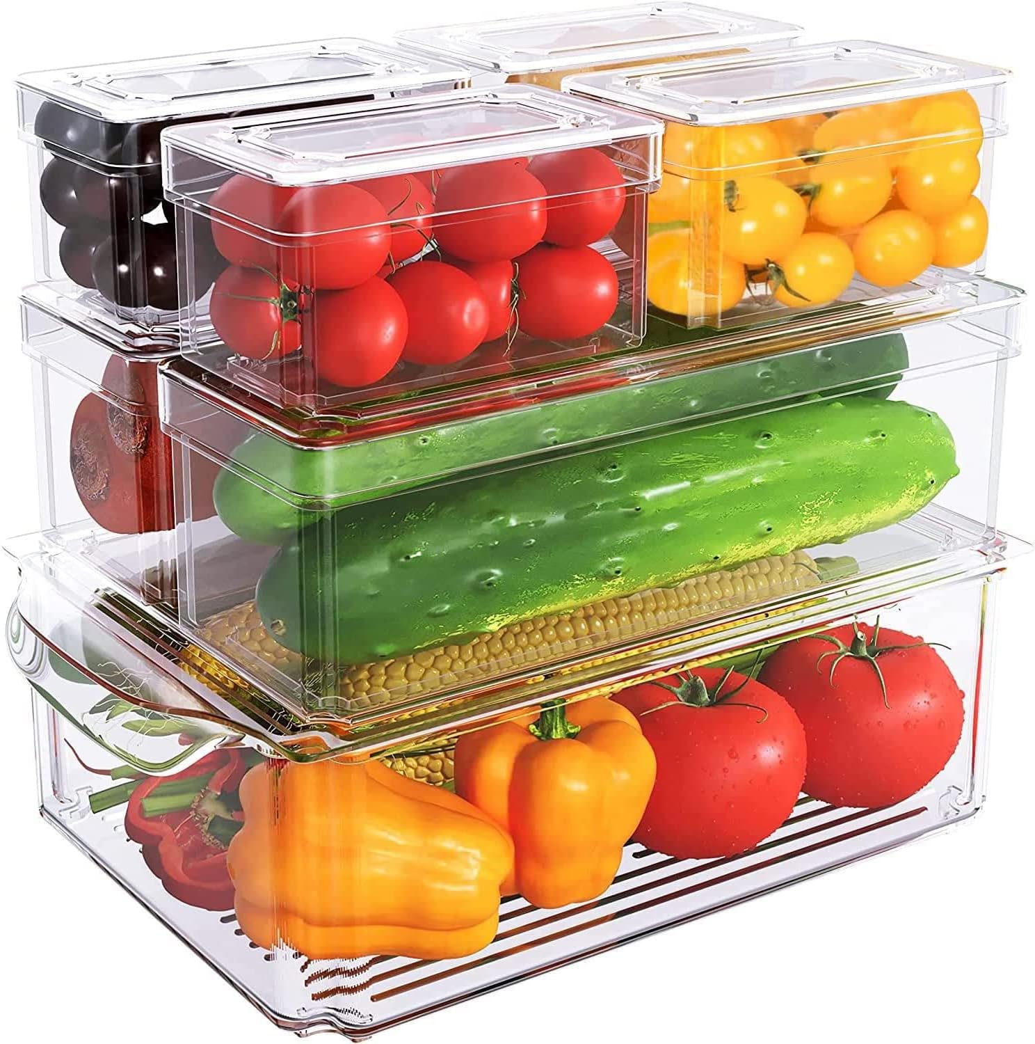 Fridge Organizer Stackable Refrigerator Storage Bins with Lids, 7 Pack