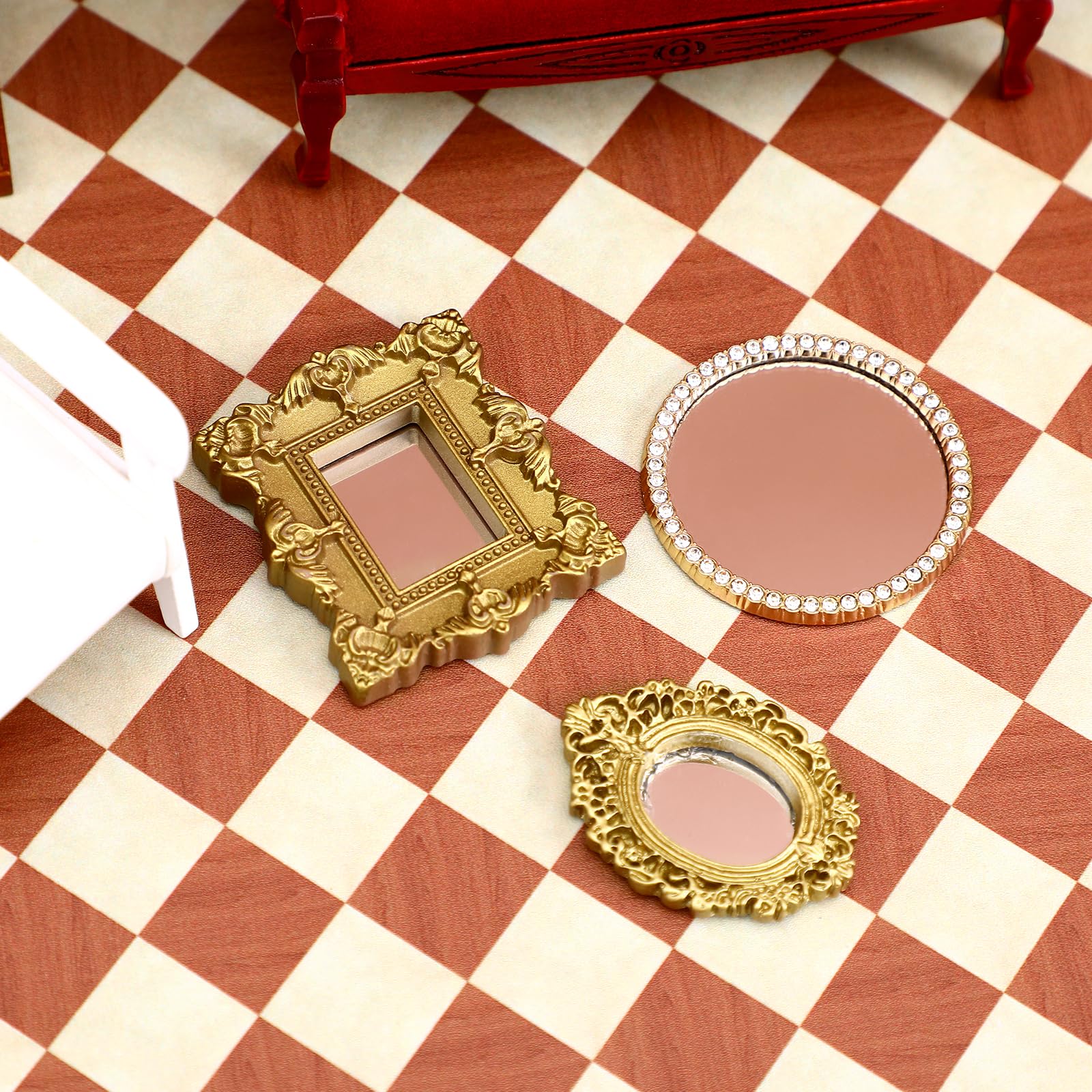 Simarro – Lot De 6 Miroirs Miniatures Pour Maison De Poupée – Style Baroque – 1:12 Et 1:6 – Or Et Argent – Résine + Acrylique