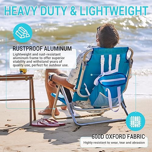 Miniatura 7 de #WEJOY Paquete de 2 sillas de playa de aluminio con 4 posiciones, mochila de playa con reposabrazos de madera, silla reclinable portátil con soporte