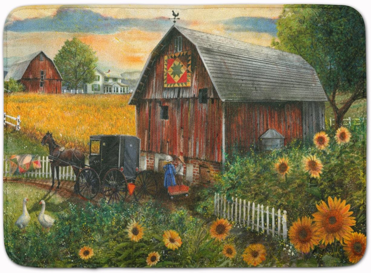 Caroline's Treasures PTW2003RUG Sunflower Country Paradise Barn Machine Washable Memory Foam Mat, Bathroom Rug, Non-Slip Bath Mat, Durable Thick Washable Rugs for Kitchen, Bathroom Quick Dry, Decorati