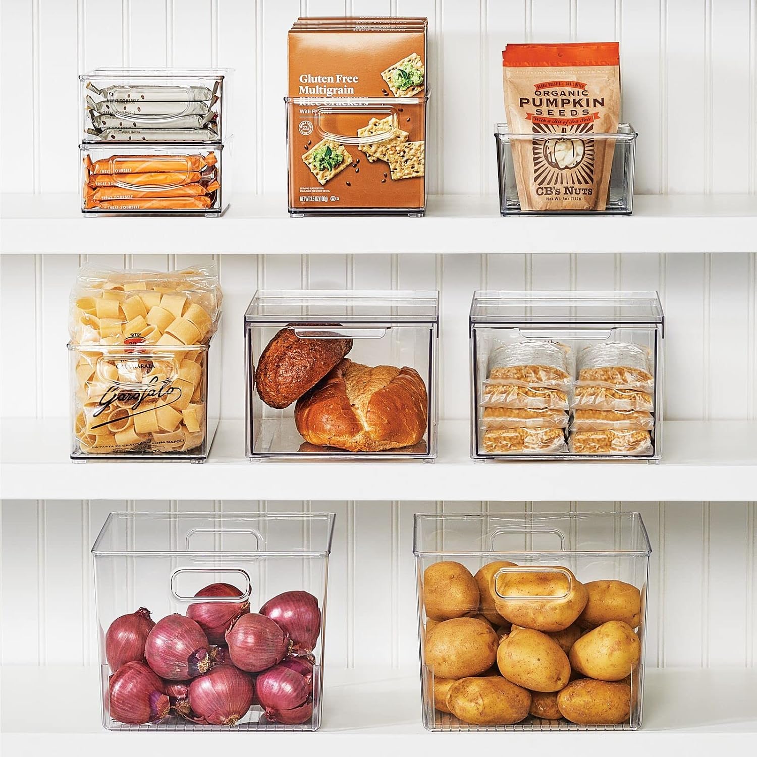 mDesign Plastic 4-Section Divided Organizer Bins - Storage for Cabinet, Pantry, Fridge or Home Organization - Holds Snacks, Granola Bars or Seasoning and Spice Packets, Ligne Collection, 2 Pack, Clear