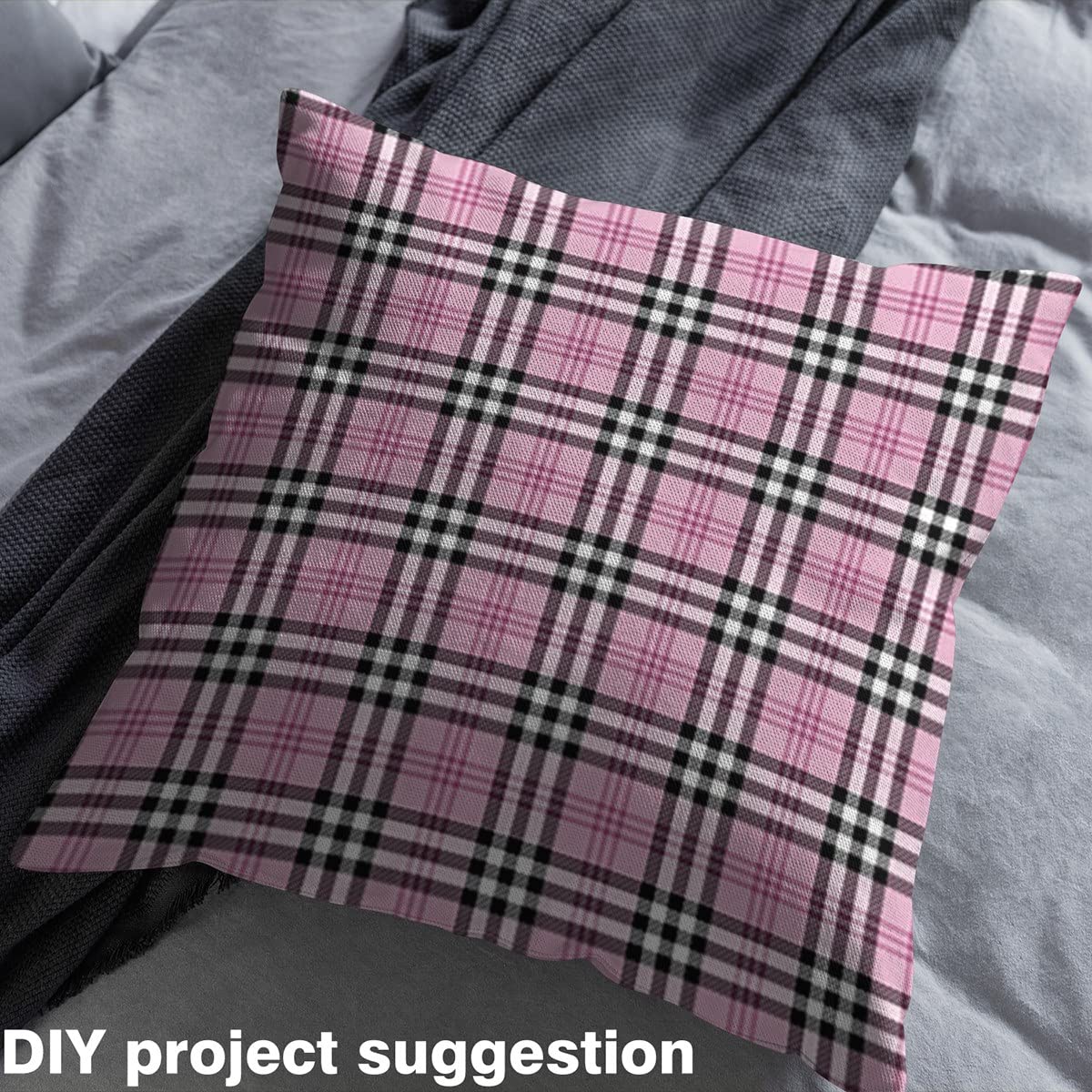 Plaid Fabric by The Yard,Feminine Pink Grid Classical Checkered Fabric for Chairs,Tartan English Fashion Fabric for and Home DIY Projects,2 Yards,(L184*W150cm) Charcoal White - Image 3