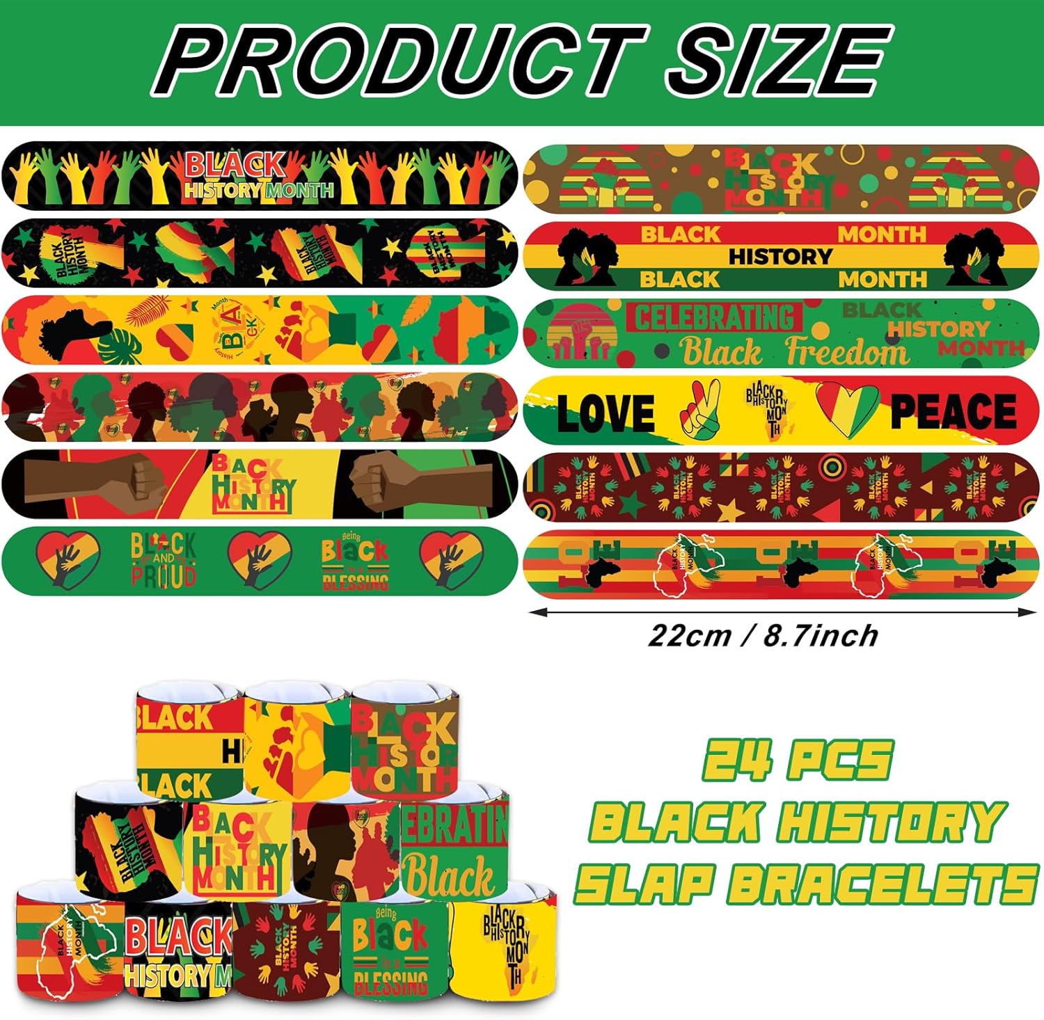 48 PCS Happy Black History Month Party Favors Slap Bracelets for Silicone Wristbands for Birthday Party Supplies Classroom Prizes American Freedom Day Patriotic Party Decorations Gift Bag Fillers - Image 3