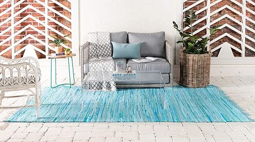 Miniatura 5 de Rugs.com - Alfombra de la colección Chindi Cotton, alfombra de tejido plano de color celeste de 2 x 3 pies perfecta para salas de estar, comedores