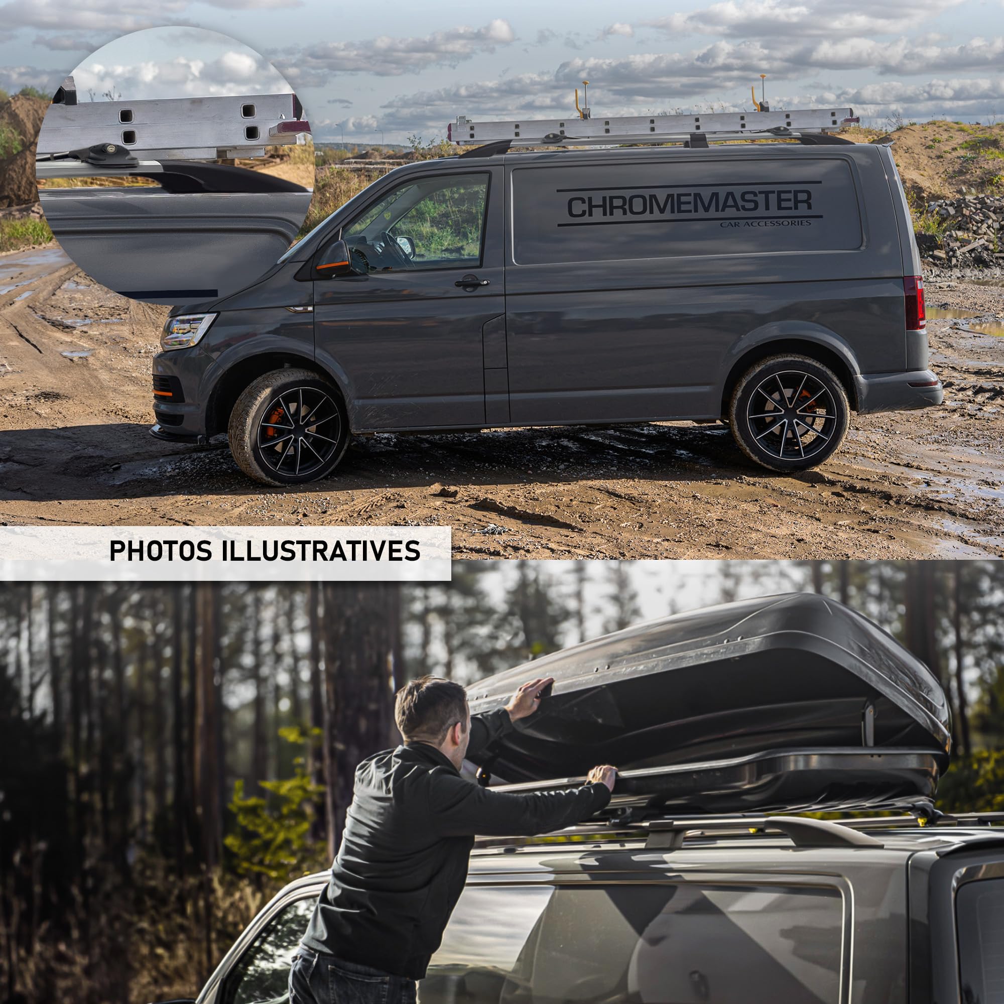 CHROMEMASTER | Compatibles avec Mercedes Vito/Viano W639 Short 2003-2014 | Les Barres de Toit | Conçus pour Le Montage de Barres de Toit, de Coffres de Toit ou de Porte-vélos | Structure en Aluminium