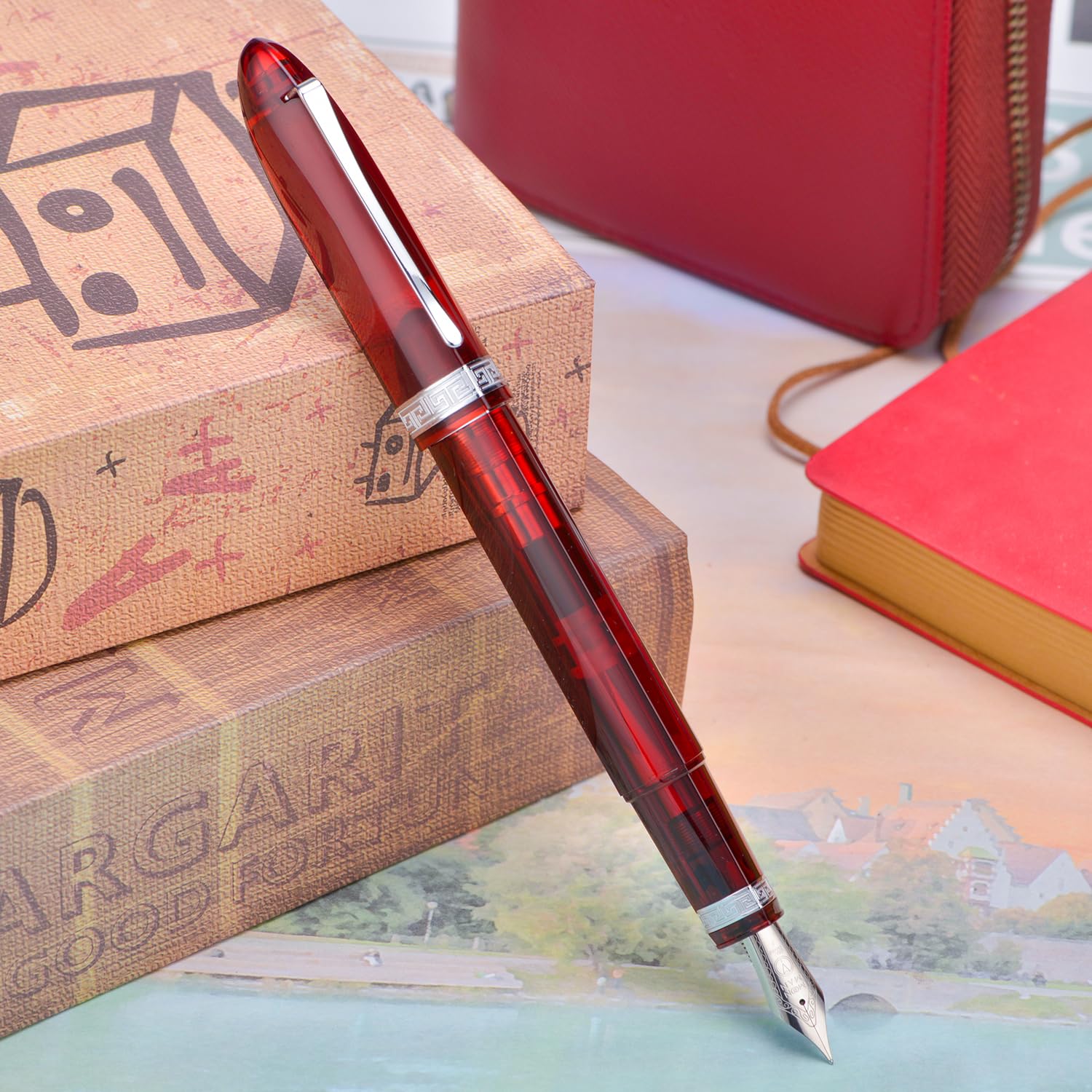 Amazon | erofa Majohn V60 三角ピストン万年筆 細字ペン先 透明