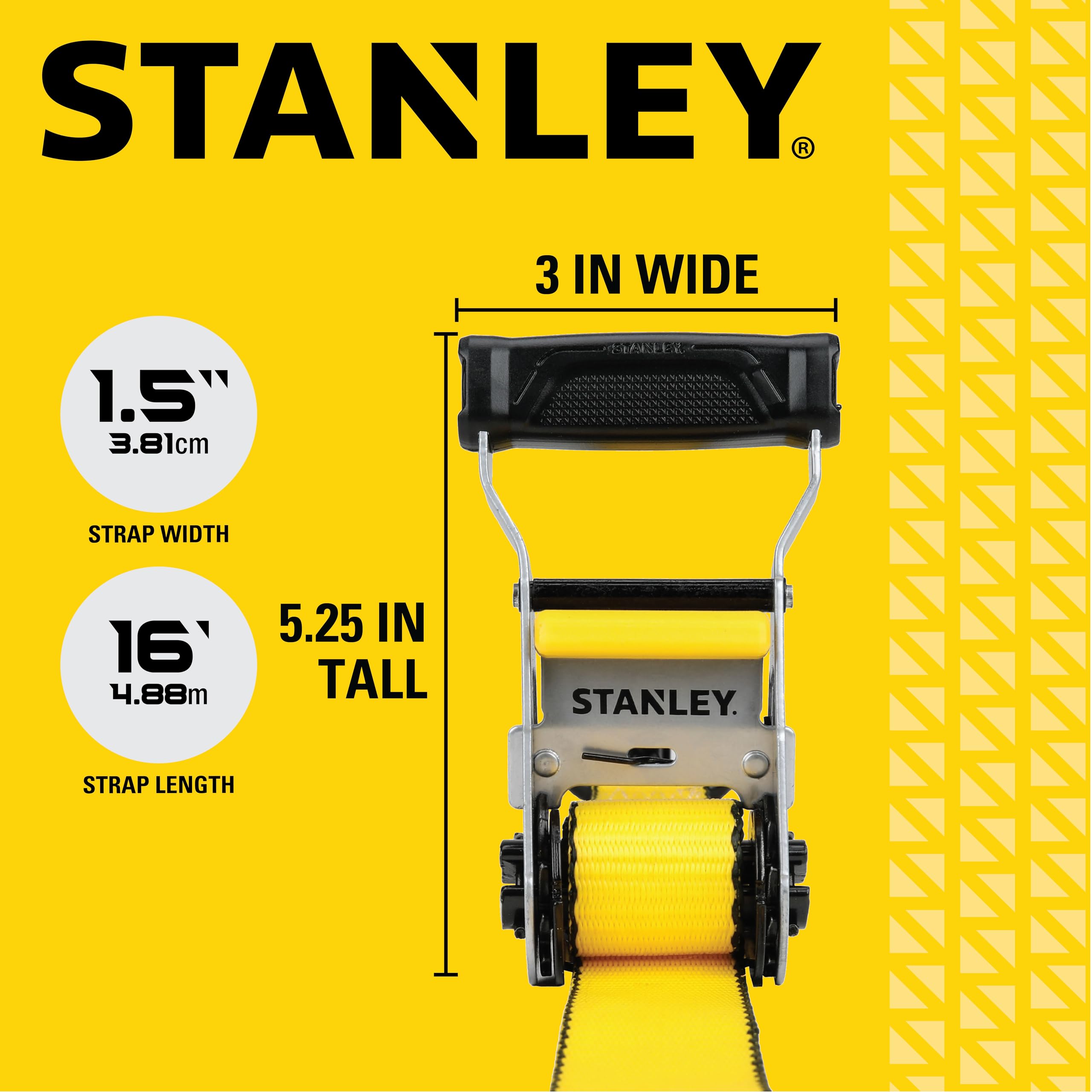 STANLEY S50002-2 - Correas de trinquete Resistentes de 1.5 Pulgadas x 16 pies (Resistencia a la Rotura de 5 Libras), Paquete de 4