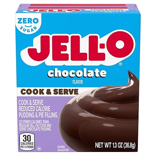 Jell-O Pudín de chocolate, Cook & Serve, sin azúcar, caja de 1.3 onzas, 4 paquetes