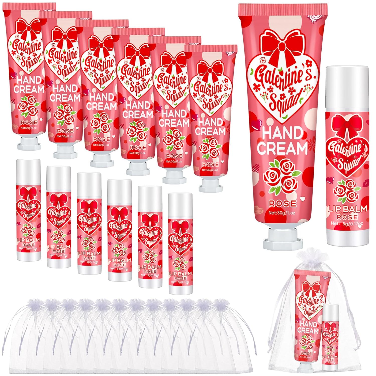 Demissle 36 Sets Galentine's Day Gifts Bulk 36 Lip Balm and 36 Hand Cream Gift Set Galentine's Day Party Favors Supplies Valentines Gift Ideas for Adults Friends Women Teacher Staff Coworker