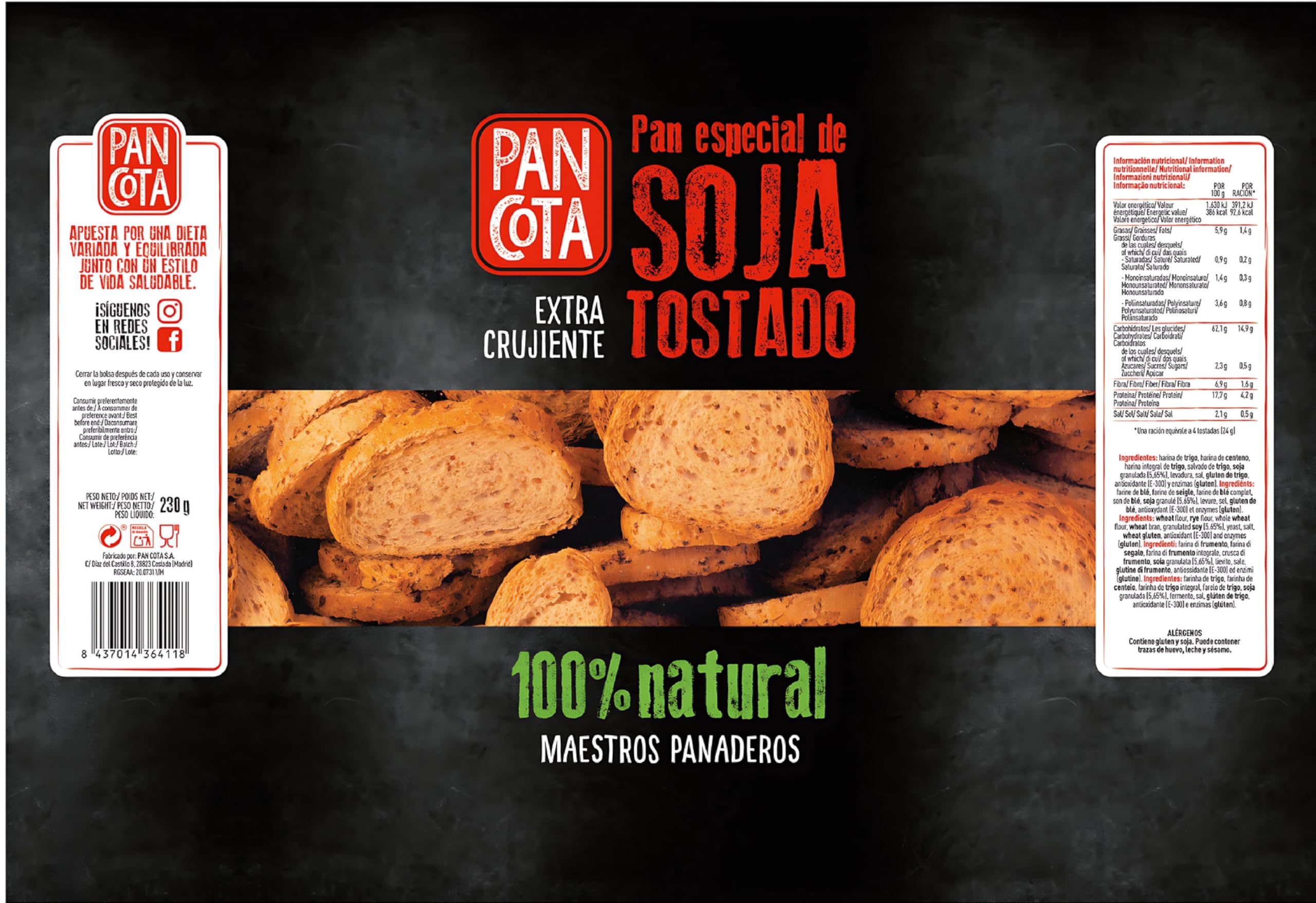 Pan Especial de Soja Tostado de Pan Cota (caja con 14 bolsas)