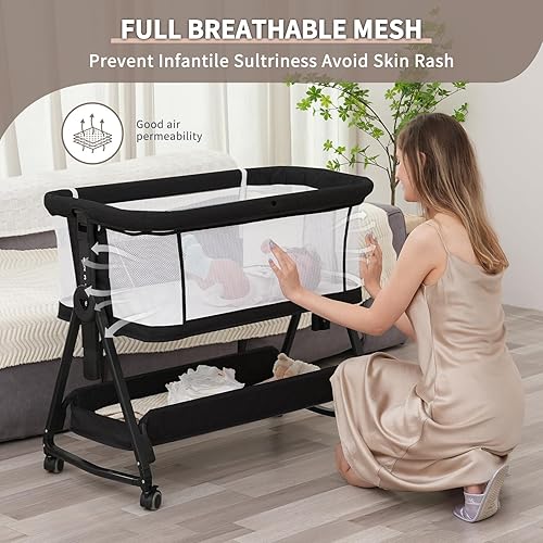 Miniatura 3 de Moisés de bebé 3 en 1 para bebé, cuna de noche con cesta de almacenamiento y ruedas para recién nacido, moisés fácil de plegar para bebé y dormir