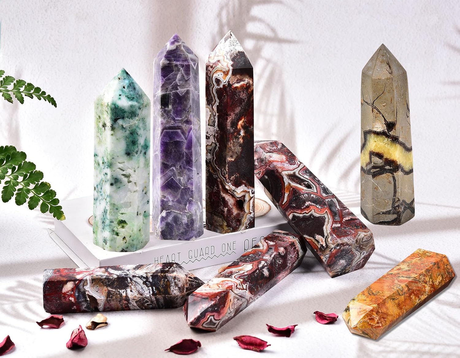 AMOYSTONE Mexican Red Agate Hexagon Tower with Grounding Energy for Meditation & Office - Heavy Polished Stone Shelf Decor, Unique Spiritual Gift for Healers (1-1.7 LBS)