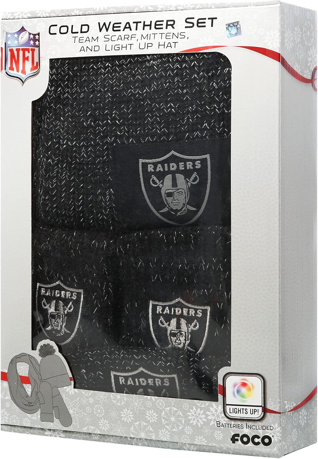 FOCO NFL womens Nfl Team Logo Ladies Glitter Knit Cold Weather Set - Gloves Scarf Beanie