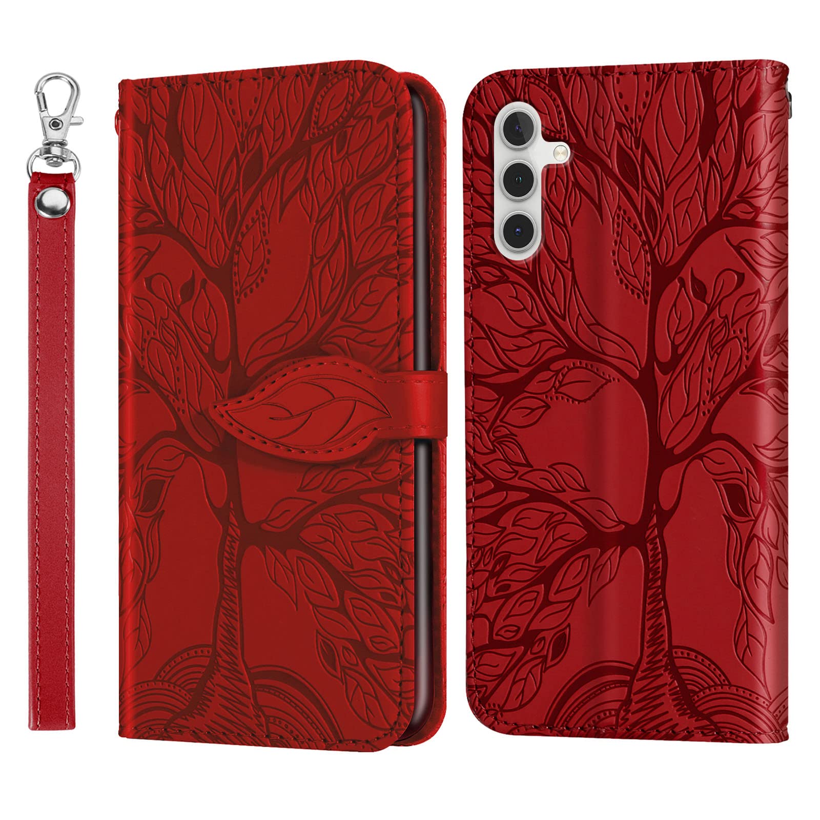 Aimigel Case for Samsung Galaxy S26 Plus 2025 with Card Holder/Slot,PU Leather Flip Folio Shell [Magnetic Closure][Wrist Strap][Kickstand] Shockproof Cover Fit S26 Plus case,Women Men,Red
