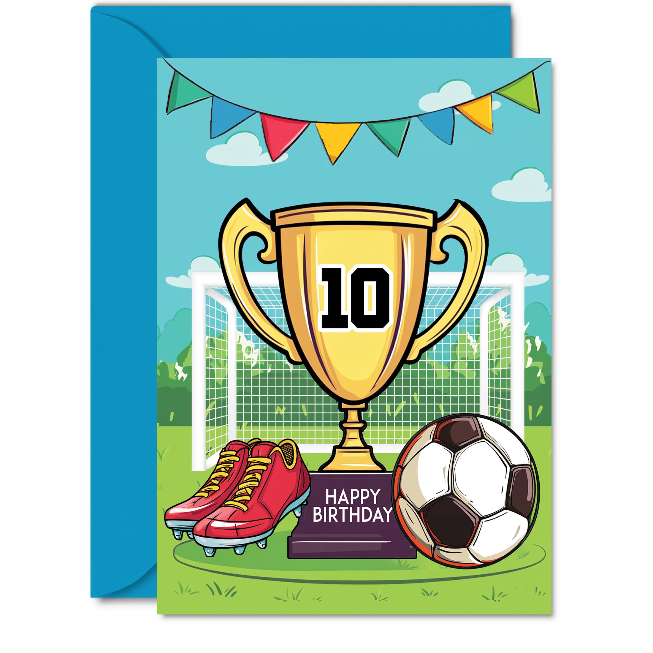 10th Birthday Card Boy - Champions Winners Trophy - Football Birthday Card for 10 Year Old Boy, Age 10 Boys Cards, A5 Footy Greeting