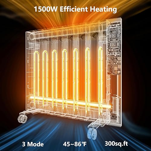 Miniatura 7 de BREEZEHEAT Calentador de panel de convección de 1500 W, calentadores eléctricos portátiles, calentadores de pared enchufables para uso en