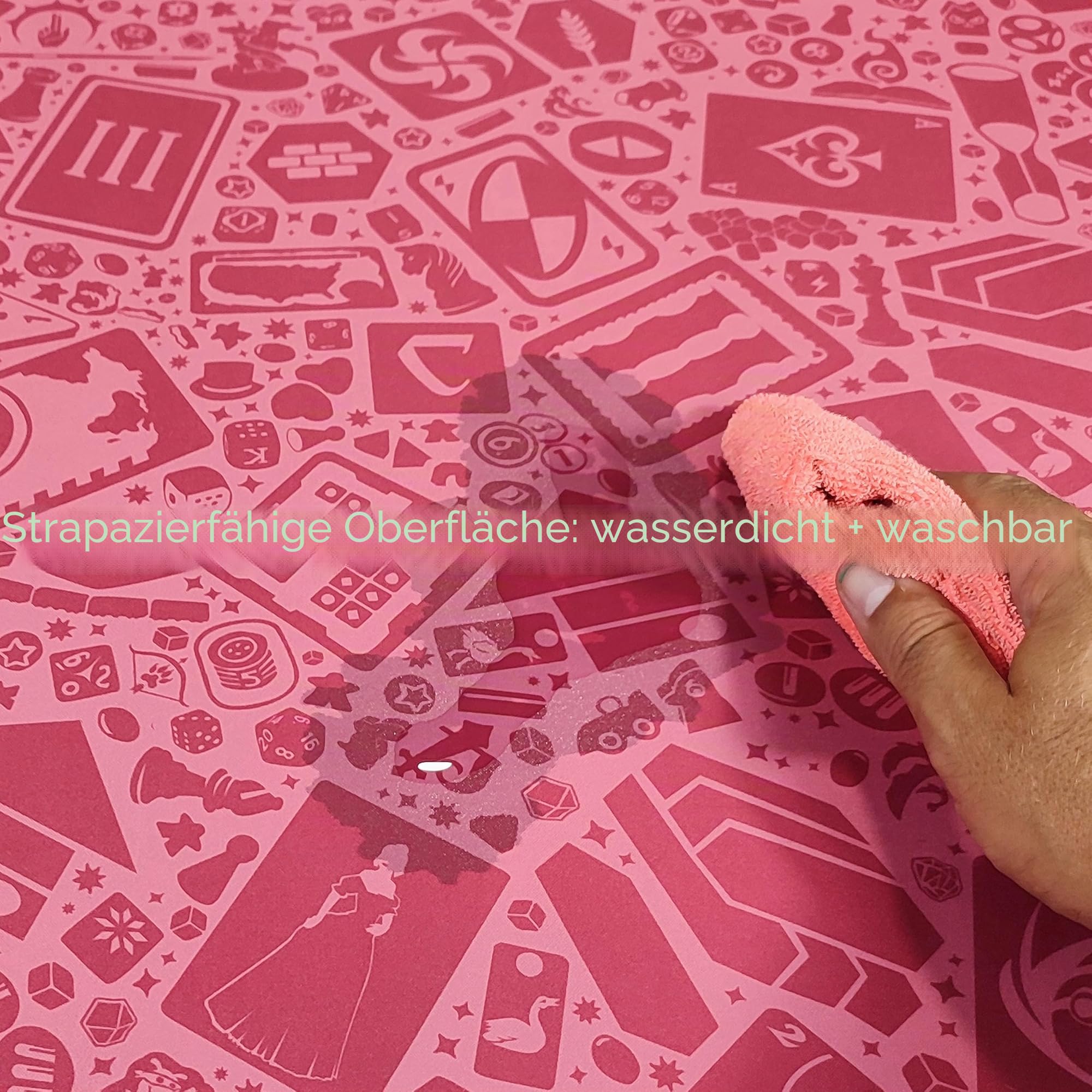 Neoprene Play MAT | spielmatte für Brettspiele, Würfel und Karten | 140 x 80 cm | WASSERDICHT, rutschfest und ROLLBAR (Gaming (Pink))