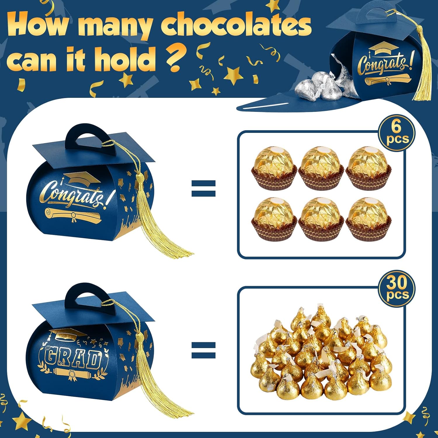 Colarr 100 Pack Graduation Cap Candy Box Graduation Party Favors Grad Gift Box with Gold Tassel Little Souvenir for Guest for Class of 2026 Party Supplies(Blue)