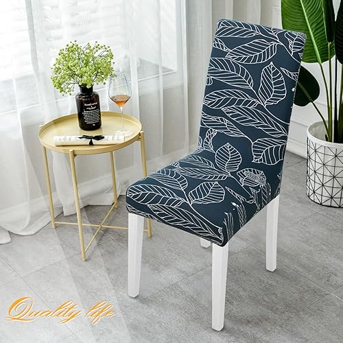 Miniatura 2 de BESBESME Juego de 6 fundas para sillas de comedor con diseño de hojas azules, fundas elásticas de elastano lavables para sillas Parson para cocina,