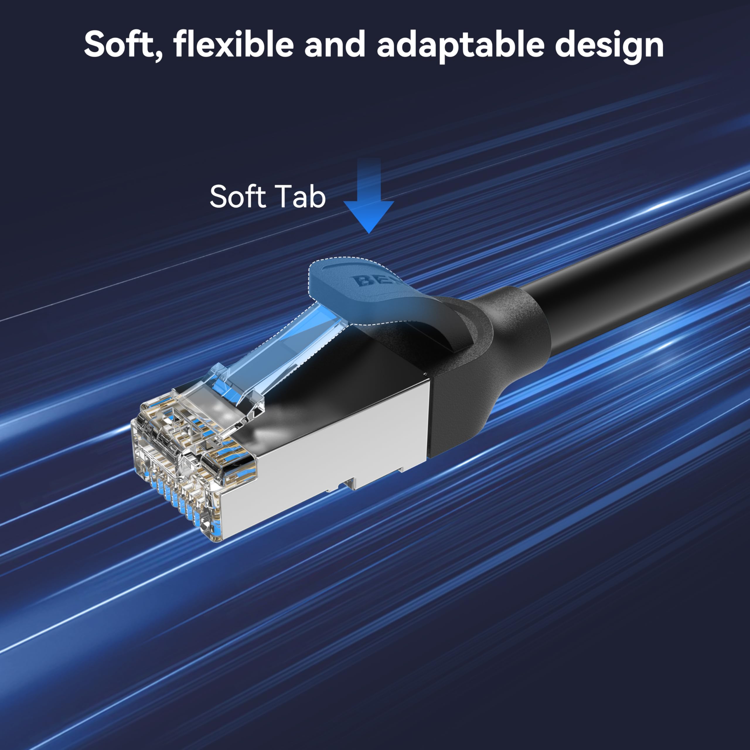 BENFEI Cable Ethernet Cat 7 30M, 10Gbps 600MHz, Cable de red RJ45 LAN Alta Velocidad, Cobre Puro F/FTP Blindado, Cable de Internet Resistente para In/Exterior, PC Gaming PS5 Xbox Router Módem Switch
