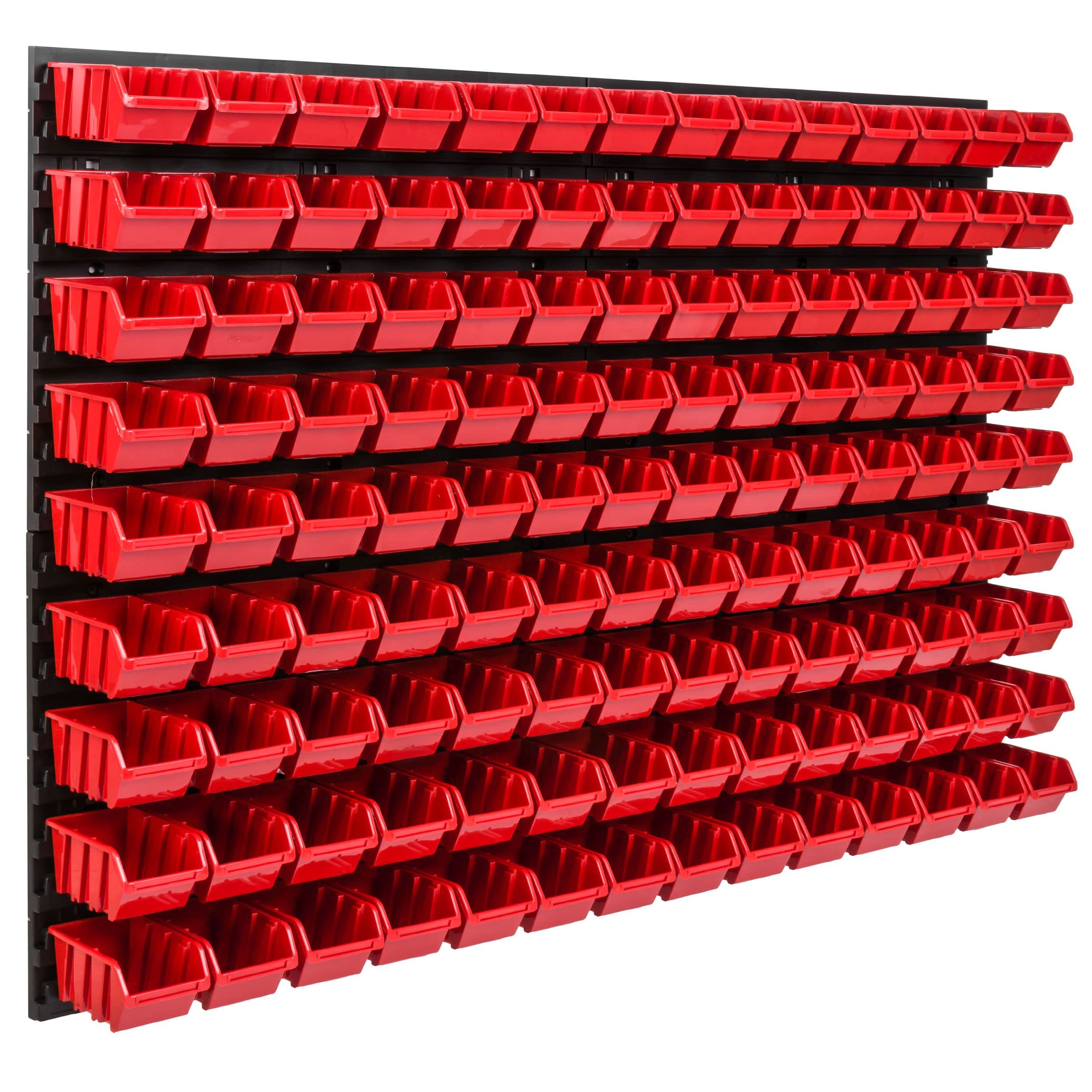 System magazynowy regał warsztatowy | 115 x 78 cm | 126 szt. pudełko | regał ścienny z pojemnikami do układania w stos – płyty ścienne, bardzo mocny regał do przechowywania, regał magazynowy