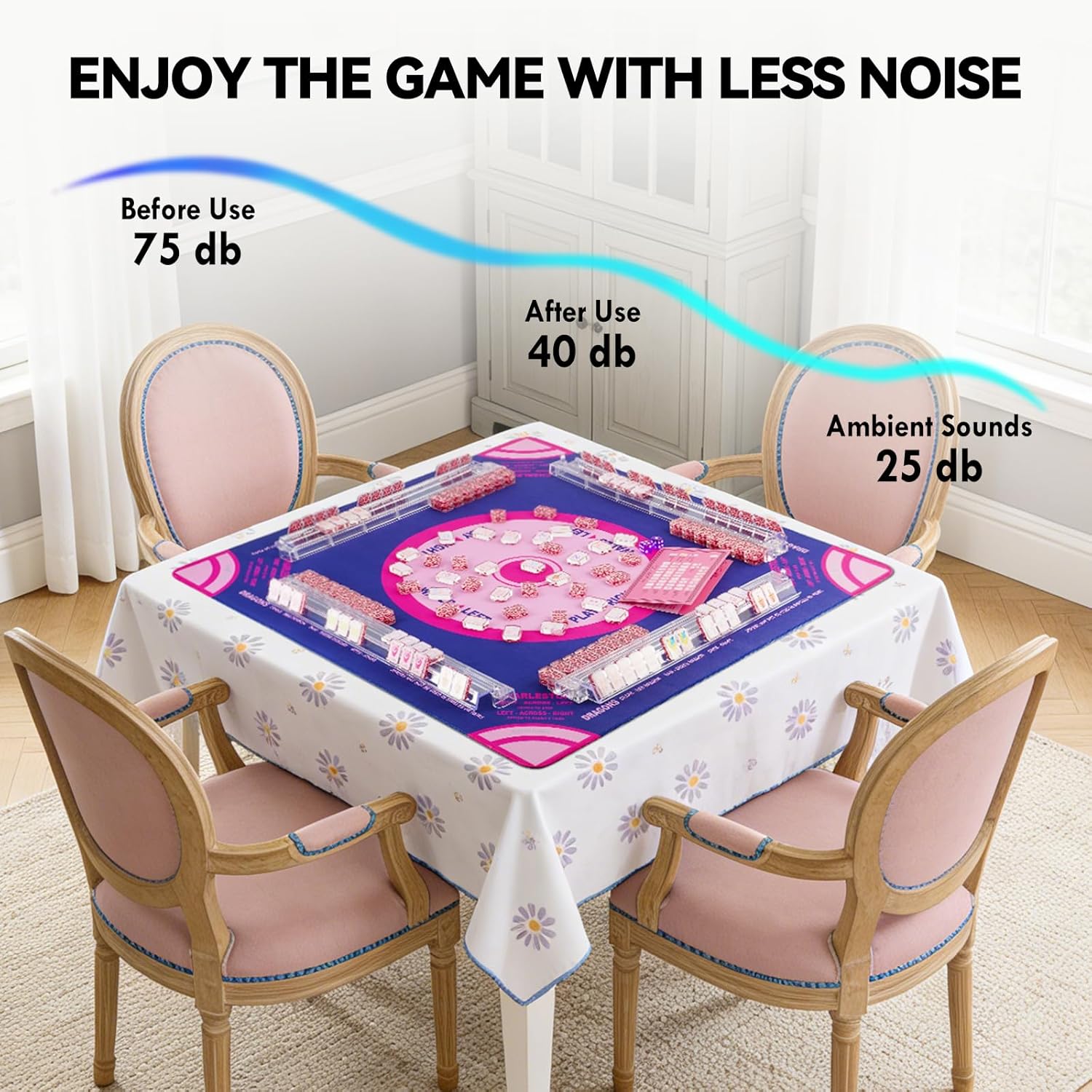 Mahjong Mat, Mahjong Table Mat Black Carrying Bag, Anti Slip and Noise Reduction Table Cover for Mahjong, Poker, Card Games, Dominoes, Board Games, Slip Resistant Mat (Blue - 31.5'')