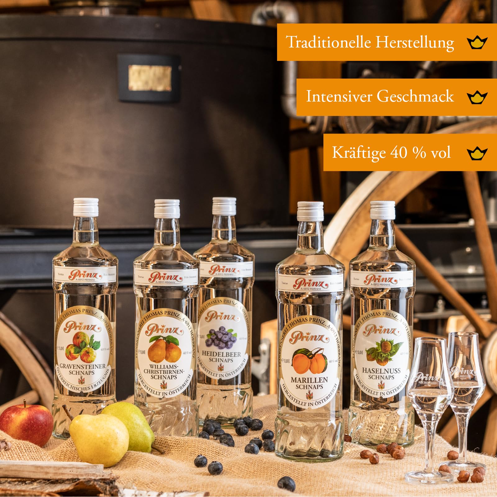 Prinz - Williams-Birnen Schnaps | Hochwertiger Schnaps mit gelben, saftigen Williams-Christbirnen | Geschmacksintensiv mit kräftigem Sortencharakter, 40% vol, 0.7 l