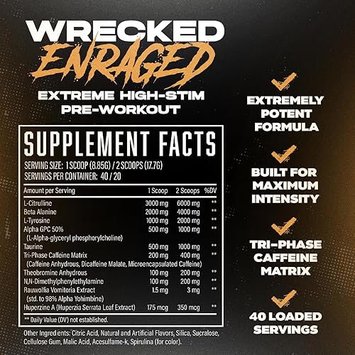 Miniatura 5 de Wrecked Enraged High Stim Pre Entrenamiento - Fórmula Extreme Hardcore para energía intensa, enfoque láser y máxima fuerza, potente matriz