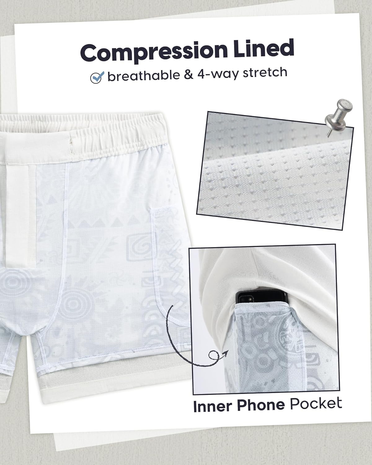 maamgic Mens Casual Linen Shorts 5/7 Inch Elastic Waist Drawstring Summer 2 in 1 Beach Short with Pockets - Image 4