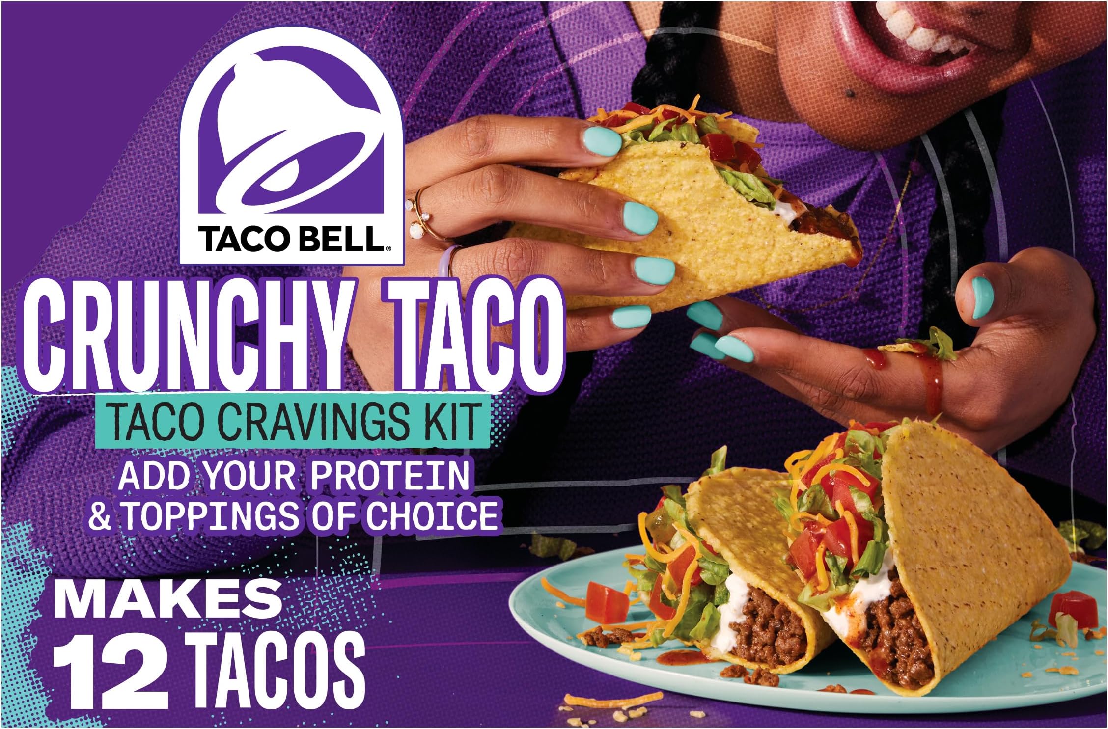 Taco Bell Crunchy Taco Cravings Kit with 12 Crunchy Taco Shells, Taco Bell Mild Sauce & Seasoning, 8.85 oz Box